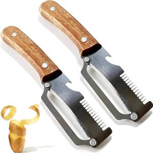 lot 22397 image: 3-in-1 Stainless Steel Veggie Fruit Peeler Wooden Handle Bottle Opener(2pcs)