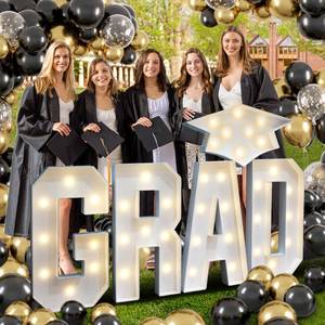 lot 22400 image: 2026 Graduation Party Decorations - 2.3FT Pre-Cut GRAD Marquee Letters Sign with Light - Mosaic Foam Board Includes Glue Gun Balloons for Kindergarten Preschool College Prom