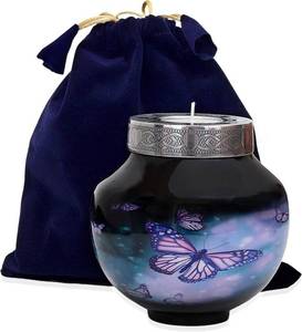 lot 22409 image: hlc Lovely Black Butterfly Cardinal Couple Bird Candle Urn - Keepsake Urn for Human Ashes with 1 Velvet Box Bag - Peaceful Engraved Memorial Affordable Keepsake Urn (6 x 5 in)