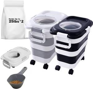 lot 22410 image: SEWIU 2pack 25 lbs Dog Food Storage Container,Collapsible Dog Food Container with Scoop,PetDogCatBird FoodCat litter Storage Containers to Keep Dry,Easy to Move.(Blackwhite)