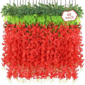 lot 22411 image: 48Pcs Artificial Wisteria Hanging Flowers, 3.6FtPcs Red Fake Wisteria Garland for Wedding Party Home Garden Indoor Outdoor Decoration
