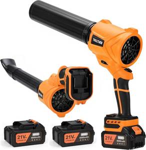 lot 22423 image: TNELTUEB Leaf Blower Cordless, 21V Battery Powered 980000 RPM 180  Rotating Handheld Electric Leaf Blower with 6 Speed Control, 2 x4Ah Batteries & Charger Dust Leaves Blower for Lawn Care, Yard,Orange