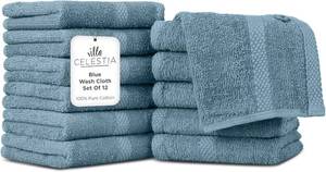 lot 22434 image: Cotton Washcloths Set of 12, 12x12 Inch, 100% Ring-Spun Combed Cotton, Soft Absorbent Quick-Dry Wash Cloths for Face and Body, Oeko-TEX Certified, Hotel & Spa Quality, Blue