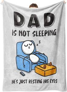 lot 22437 image: Funny Fathers Day Birthday Gift for Dad Husband, Dad is Not Sleeping Blanket, Dads Gifts from Daughter Son, Super Soft Throws Blanket for Couch and Napping, 60 x 50 (Gray)