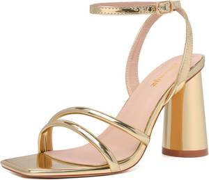 lot 22440 image: RIBONGZ Block Heels Prom Heeled Sandals for Women Chunky Square Open Toe Strappy High Heels Ankle Strap Wedding Bridal Shoes High Heel Sandals for Party Dress Size 8.5