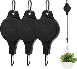 lot 22453 image: Retractable Plant Hanger with Carabiners for Watering, Auto Lock Plant Pulleys for Hanging Plants Garden Baskets Pots,Birds Feeder,Easy to Raise and Lower, 2.2-33lb (3pack)
