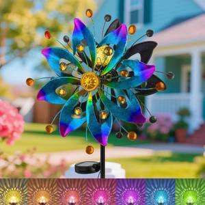 lot 22458 image: Solar Wind Spinner Outdoor with Color-Changing Lights, Garden Wind Spinners with Stake Metal Yard Decor, Large Outdoor Whirligigs Wind Spinners for Patio Pathway Lawn(Blue & Purple)