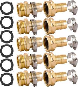 lot 22468 image: 5 Set Garden Hose Repair Connector Kit with Clamps, Fit for 34 or 58 Garden Hose Fitting, Male and Female Hose Adapter, Water Hose Repair Kit
