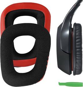 lot 22472 image: Geekria Comfort Replacement Ear Pads for Logitech G35, G430, G432, G332, G930, F450 Headphones Ear Cushions, Repair Parts with Video Guide (Black Red)
