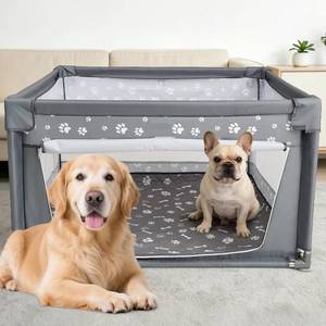 lot 18197 image: Homimp Dog Playpen Oxford Fabric Dog Fence,42x42x26 Inches,Steel Pipe,Breathable Mesh,Zipper Gate,Portable Indoor Outdoor Pet Fence Cage with Washable Pee Pads for Whelping,Dog Kennel Crate,Grey Paws