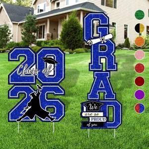 lot 17757 image: Graduation Yard Sign Class of 2026 Decorations - 4pcs Large Size Blue Glittering Congrats Grad Class of 2026 Outdoor Lawn Decor with Stakes - High School College Graduation Party Decorations Supplies