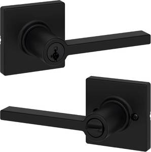 lot 17760 image: Kwikset Casey Entry Door Handle with Lock and Key, Secure Keyed Reversible Lever Exterior, For Front Entrance and Bedrooms, Matte Black , Pick Resistant Smartkey Rekey Security and Microban