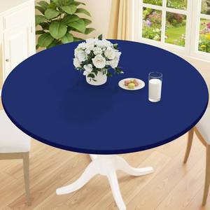 lot 17765 image: Smiry Round Picnic Tablecloth, Waterproof Elastic Fitted Table Covers for 45 - 56 Tables, Wipeable Flannel Backed Vinyl Tablecloths for Camping, Indoor, Outdoor, Navy