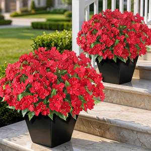 lot 17774 image: YXZZWL 16 Bundles Artificial Impatiens for Outdoor Spring Summer Decor, No Fade Silk Fake Flowers, UV-Resistant Faux Plants for Garden Porch Home Farmhouse Decoration (Red)