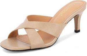 lot 17779 image: Greatonu Womens Kitten Heels Sandals for Women 2026 Square Open Toe Kitten Heeled Sandals Cross Strap Slip on 2.5 Inch Heeled Sandals Size 8