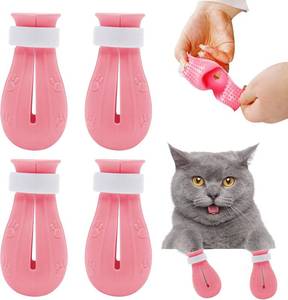lot 17784 image: 4Pcs Cat Boots for Cats Only Paw Covers Protectors Claws Shoes Paws Wound Boot Silicon Anti Scratch Cat Mittens for Bathing, Nail Clipping, Ears Cleaning, Treatment Pink