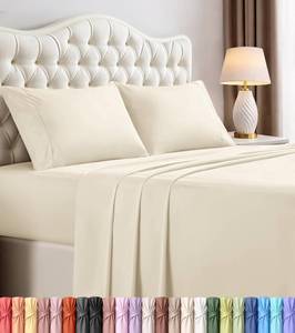 lot 17795 image: Utopia Bedding Queen Size Sheet Set   4 Piece Bed Sheets, Soft and Breathable Microfiber, Includes 1 Fitted Sheet, 1 Flat Sheet and 2 Pillowcases   Oeko Tex (Ivory)