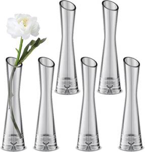 lot 17797 image: Lallisa 6 Pcs Glass Bud Vases for Centerpieces Maria Modern Clear Small Skinny Decorative Single Flower Bud Vase for Wedding Party Event Home Office Decoration(7.87 Inch,Grey)