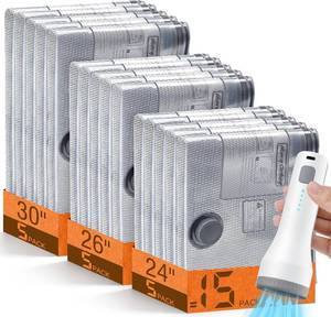 lot 17802 image: 15 Pack Vacuum Storage Bags for Travel with Cordless Pump, Space Saver Bags for Clothes, Compression Packing Bags for Luggage, 15 Combo Size