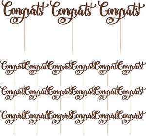 lot 17810 image: 24 Pcs Congrats Cupcake Toppers,Brown Glitter Celebration Cupcake Toppers,Congrats GradBirthdayWeddingAnniversaryEngagementRetirementGraduation Party Decoration Supplies