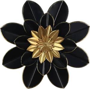 lot 17822 image: hogardeck Metal Flower Wall Decor, 16 Black & Gold Floral Metal Wall Art for Indoor Outdoor, Boho Modern Wall Decor for Bathroom, Living Room, Kitchen, Bedroom, Porch, Garden, Yard