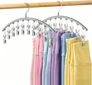 lot 17836 image: Volnamal Legging Organizer for Closet, Metal Yoga Pants Hanger wRubber Coated 2 Pack w10 Clips Hold 20 Leggings, Hangers Space Saving Hanging Closet Organizer for Closet Organizers and Storage-Grey