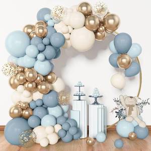 lot 17838 image: Amandir 153pcs Dusty Blue Balloon Garland Arch Kit, Different Sizes 18 12 10 5 inch Blue White Sand Latex Metallic Confetti Gold Balloons Baptism Birthday Boho Baby Shower Party Decoration Supplies