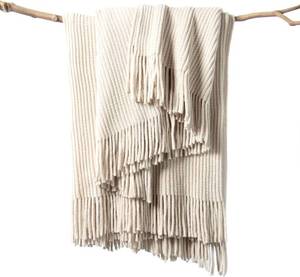 lot 17848 image: lifein Chenille Throw Blanket 50x60 - Soft Boho Knitted Blanket for Couch Cozy Farmhouse Decor Bed Throw, Lightweight All Season WhiteCream Blanket, Decorative for Living Room Bedroom Spring Decor