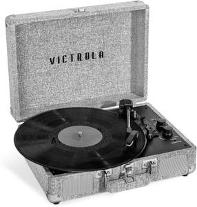 lot 17855 image: Victrola Journey Signature Turntable Record Player   33-13, 45 & 78 RPM Suitcase Vinyl Record Player, Bluetooth Connectivity & Built-in Speakers, Stereo RCA Output, Linen Finish (Light Grey Linen)