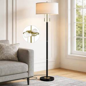 lot 17857 image: 2-Light Mid Century Modern Floor Lamp, Standing Lamp with Fabric Shade and Pull Chain Switch, Tall Floor Lamp for Living Room, Bedroom,Office Corner (Black, 2X 3CCT Bulb Included)