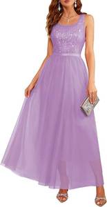 lot 22486 image: BeryLove Sequin Dress for Woman Vintage A Line Wedding Formal Swing Mesh Dress Sleeveless Cocktail Maxi Gowns, size XS