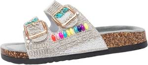 lot 22494 image: Womens Double Buckle Sandals Rhinestone Beaded Cork Footbed Slides with Turquoise Stones Large Size Beach Slippers Size 40