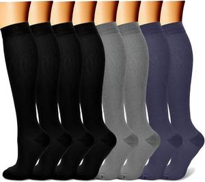 lot 22495 image: CHARMKING Compression Socks for Women & Men Circulation 5 Pairs, 15-20 mmHg Best Calf Socks Support for Athletic Cycling, Black, Gray, Navy, LXL