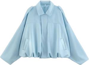 lot 22496 image: Womens Faux Suede Bomber Jacket Casual Lapel Pilot Cropped Coat Oversized Motorcycle Jackets Outerwear, Size Large