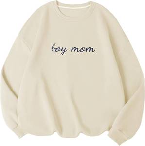 lot 22502 image: Boy Mom Embroidered Sweatshirt Yellow Mama Sweatshirts for Women Mama Life Casual Crewneck Hoodies Oversized Pullover Top Size Medium