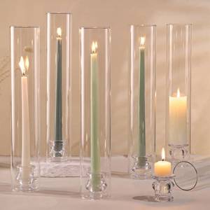 lot 22510 image: Volens Hurricane Glass Candle Holders - Set of 5 Candlestick Holders for Taper Candles with Windproof Cylinder Covers 14 Tall Clear Glass Chimney Cover for Wedding Table Centerpiece Home Decor 5 ONLY