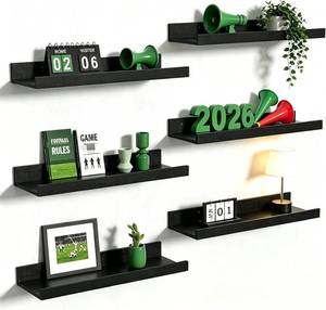 lot 22638 image: upsimples Floating Shelves for Wall, Wall Shelves for Decor Storage Set of 6, Wall Mounted Wood Shelf for Bedroom, Living Room, Bathroom, Kitchen, Picture Ledge Shelf, Black