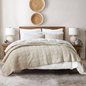 lot 22639 image: HORIMOTE HOME 100% Cotton Quilt Queen Size Beige Bedspread, Pre-Washed 3-Piece Cozy Lightweight Stitching Decorative Bedding Cover Coverlet Set with 2 Shams in Geometric Pattern for All Season