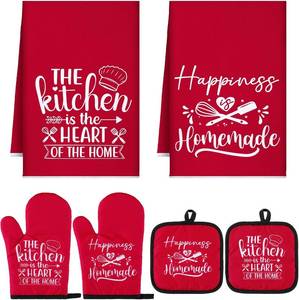lot 18327 image: Sratte 6 Pcs Kitchen Decor Accessories Set Farmhouse Towels Pot Holders Oven Mitts Set 2 Dish Towels 2 Potholders 2 Cooking Mittens Oven Glove for Christmas Baking Cooking Supply(Red,Kitchen)