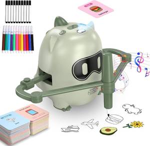 lot 18329 image: Drawing Robot for Kids with 200 Cards, Rechargeable 4-in-1 DrawLearnSpellMusic Interactive Educational Robot Drawing Machine Doodle Bot with 12 Color Pens for 3-8 Year Old Boys Girls Present
