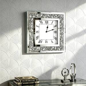 lot 18334 image: Crystal Crush Diamond Mirrored Square Wall Clock with Sparkle Twinkle Bling Diamond Decor for Wall Decoration, 12x12inch Decorative Silver Mirror Quartz Clock for Home Decor. AA Battery not included