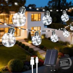 lot 18337 image: MERRIMAX M Solar String Lights Outddor, 257LEDs 25Ft Solar Powered Fairy Lights with 20 G50 Bulbs, 8 Modes Waterproof Solar Patio Lights Outside for Fence Camping Porch Balcony Decor (White)