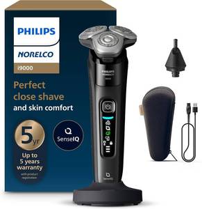 Philips Norelco Shaver i9000, Wet &amp; Dry Electric Shaver, Ink Black, SenseIQ Technology, Triple Lift &amp; Cut System, 360 Rotating Dual SteelPrecision Precision Blades, Nose Trimmer, Model X9000/90 - Retail: $149.46