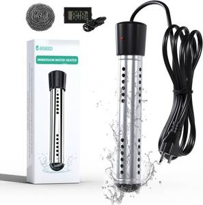lot 18342 image: BSEED Immersion Water Heater Electric, 2000W Fast Heating Portable Water Heater with 304 Stainless Steel Guard & Digital LCD Thermometer, Heats 5 Gallons in Minutes for Camping, Bath & Small Pool