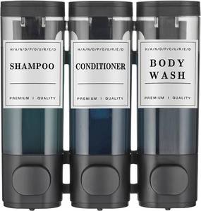 lot 18351 image: Shampoo and Conditioner Dispenser,Shower Soap Dispenser 3 Chamber No Drill Wall-Mounted Shampoo Dispenser for Shower Wall Mounted Shower Dispenser for Bathroom Hotel Large Capacity,Black