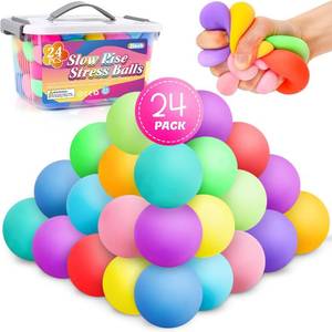 lot 18354 image: 24 Pack Stress Balls for Kids Adults,Slow Rising Stress Ball, Fidget Toys for Anxiety Relief,Hand Therapy Sensory Squishy Ball,Bulk Squeeze Balls,Party Favors Classroom Prizes Goodie Bag Stuffers(2)