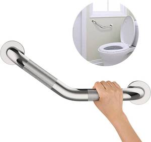lot 18358 image: 16 Inch Angled Shower Grab Bar Black, Munzong Brushed Nickel Anti Slip Bathroom Grab Bar, Knurled Bathroom Balance Bar,Safety Hand Rail Support Handicap Elderly Injury Senior Assist Bath Handle