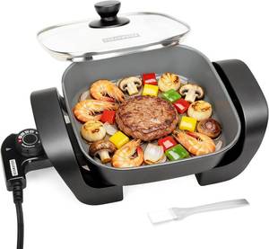lot 18368 image: SugarWhisk 8-inch Ceramic Coated Electric Skillet with Lid, Non Stick Skillet Griddle Pan Electric, Rapid Heat Up, 650W, Breakfast Skillet, Kitchen Appliances for Cooking, Graphite