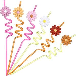 lot 18379 image: Uiifan 24 Pcs Plastic Flower Straws Bulk Reusable Groovy Daisy Straws Funny Daisy Party Favors for Summer Birthday Party Decorations, Multicolored(Cute Color)