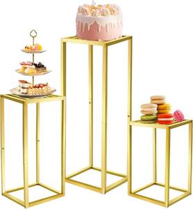 lot 18380 image: Cylinder Pedestal Stands for Party & Plant,3pcs Square Gold Metal Wedding Flower Display Stand for Centerpieces,15.723.631.5 inch Tall